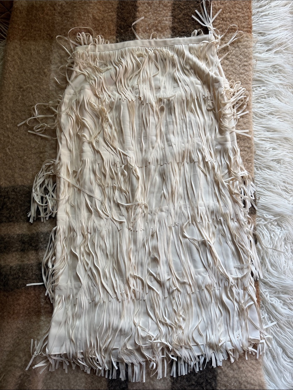 LOFT Ivory Fringe Midi Skirt